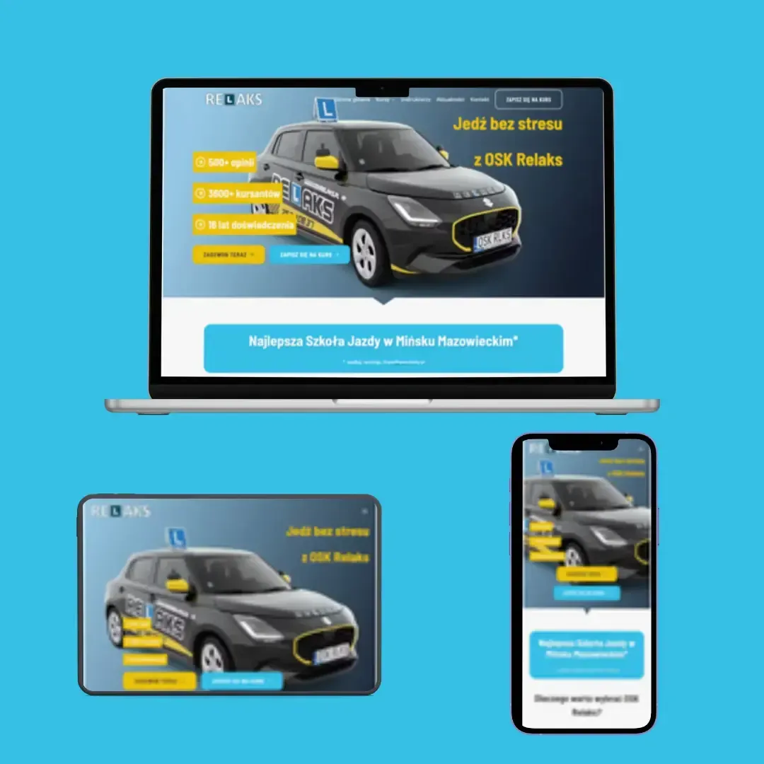 Strona Nauki Jazdy OSK Relaks na laptopie, tablecie i telefonie